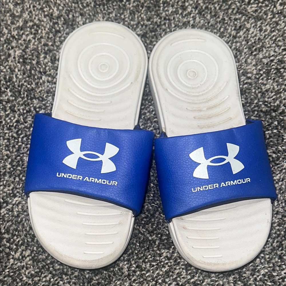 Under Armour Unisex Ansa Royal Blue Halo Gray Slides Sandals Size 1